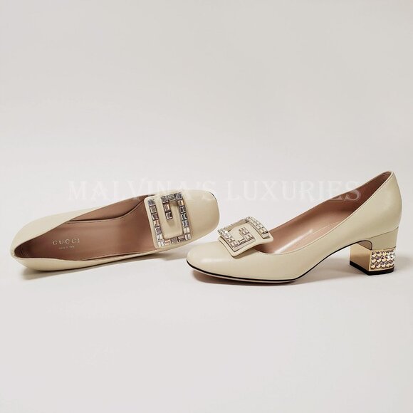 GUCCI SHOES MADELYN PUMPS CRYSTAL G BUCKLE LEATHER sz IT 37.5 US 7.5 - Picture 4 of 12